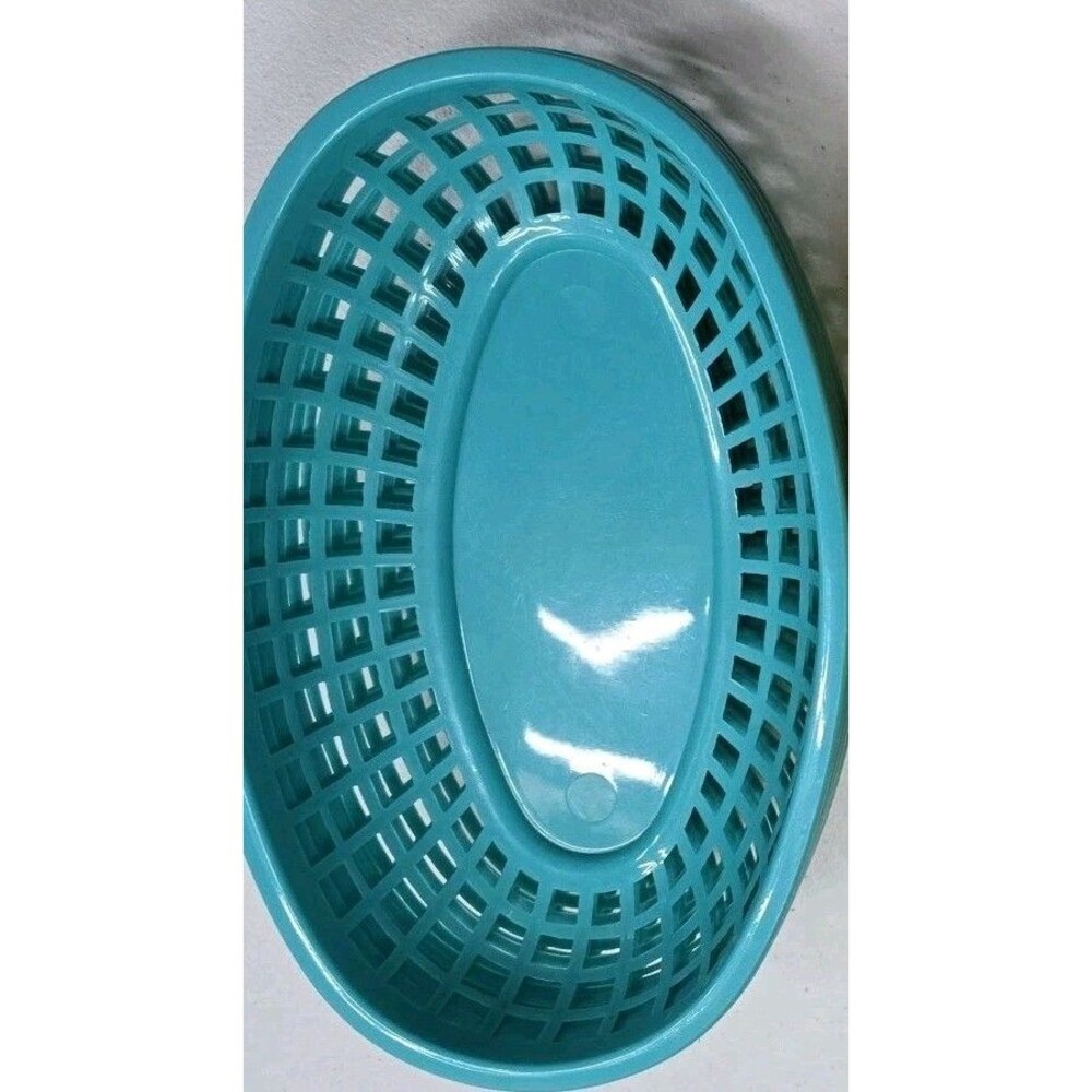 4 - Plastic Oval Food Baskets Turquoise Stackable Dishwasher Safe